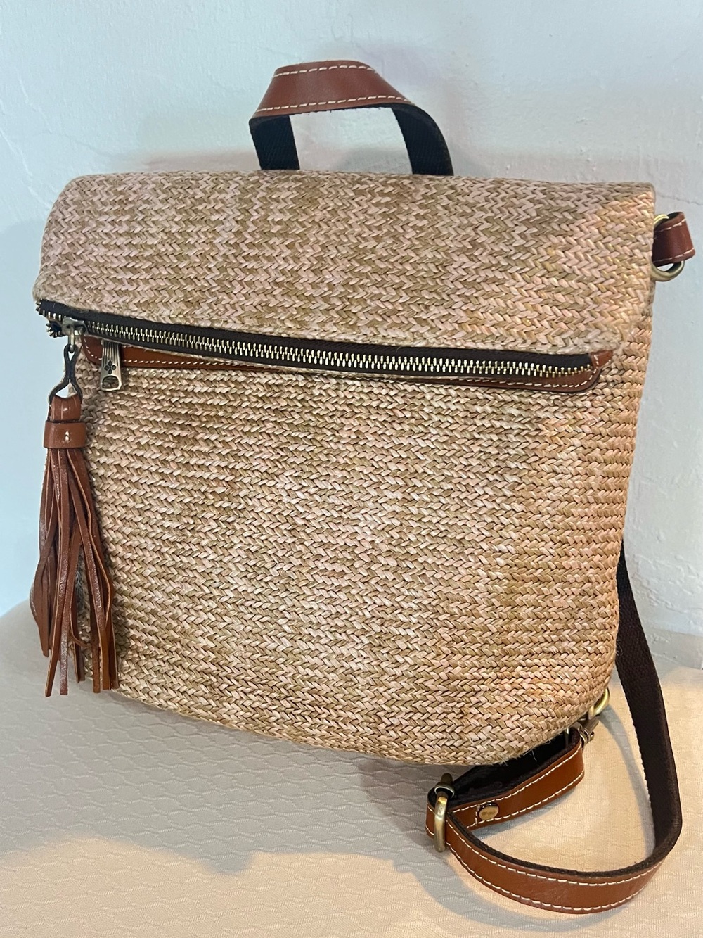 Patricia Nash Natural Woven Straw Luzille Convertible Backpack Bag